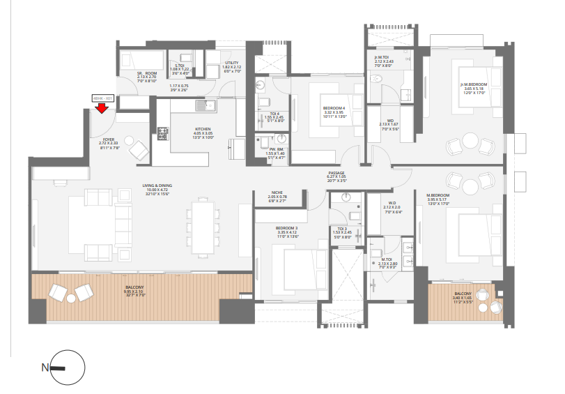 3 BHK floor plan C